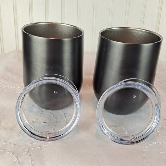 Set of 2 Oggi Stainless Steel Wine Tumblers Lidded - Picture 2 of 6